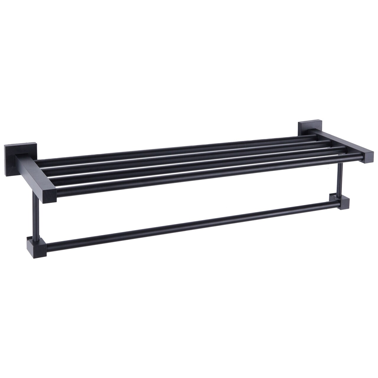 Juvale Black Bathroom Shelf & Towel Holder - 24-Inch Matte Black Aluminum Alloy - Wall-Mounted Towel Rack with Shelf for Shower - Bathroom Organizer & Storage